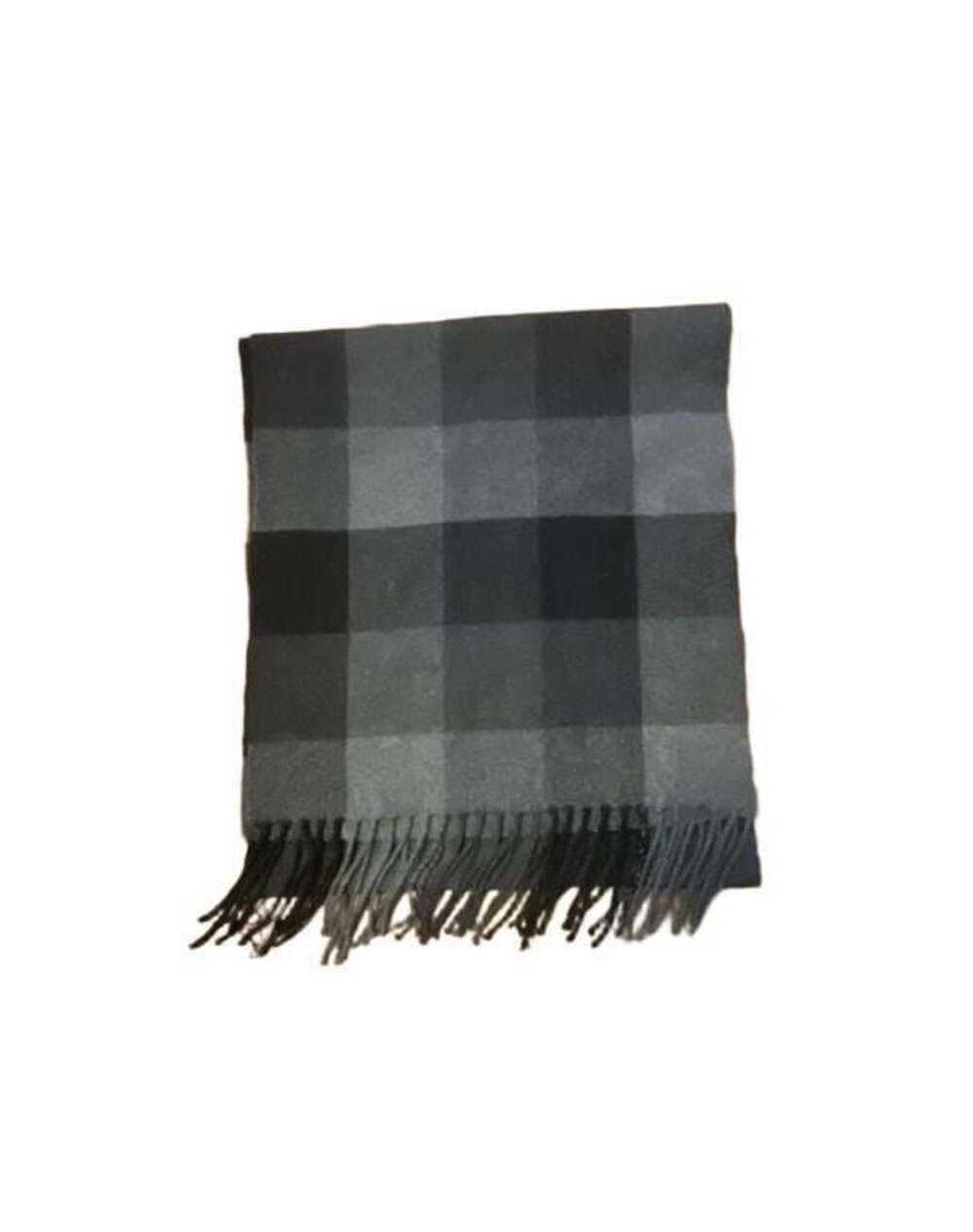 Jos. A. Bank Black and Gray Plaid 100% Cashmere Winter Scarf with Fringe